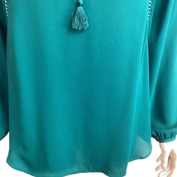 J Crew green Tassel‎ Trim popover blouse size 2 - Picture 5 of 7